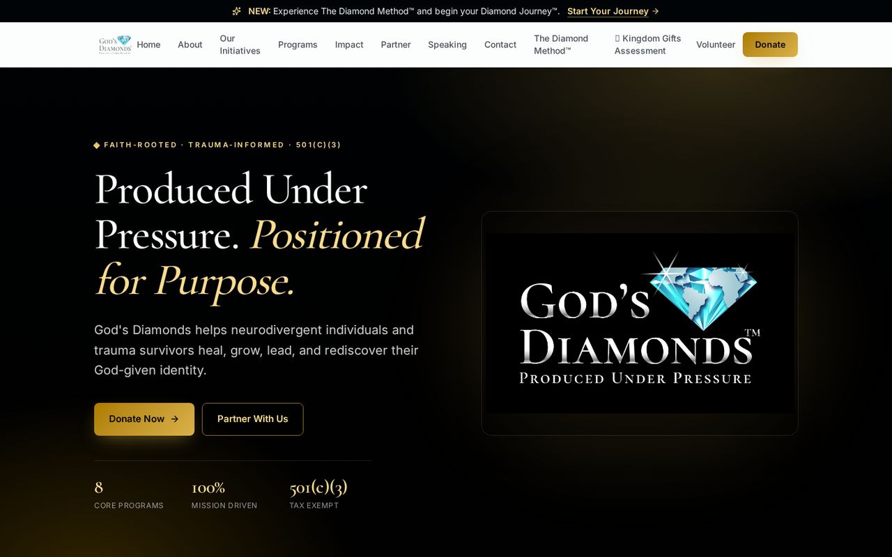 Homepage of the God's Diamonds website