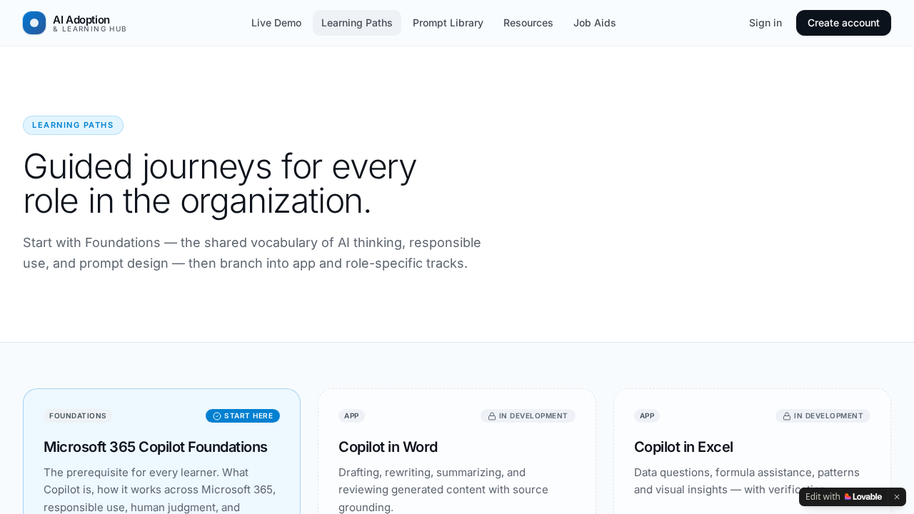 Role-aware learning paths in the public learning hub