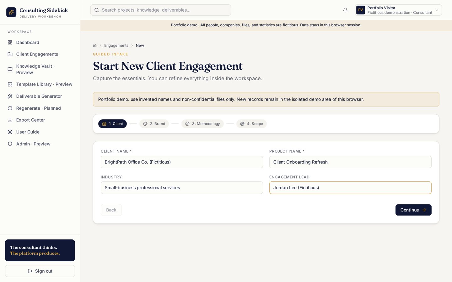 Guided intake: client step (fictitious data)