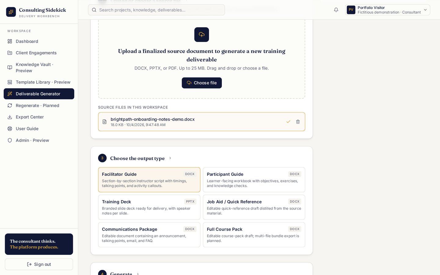 Deliverable Generator: choosing the output type