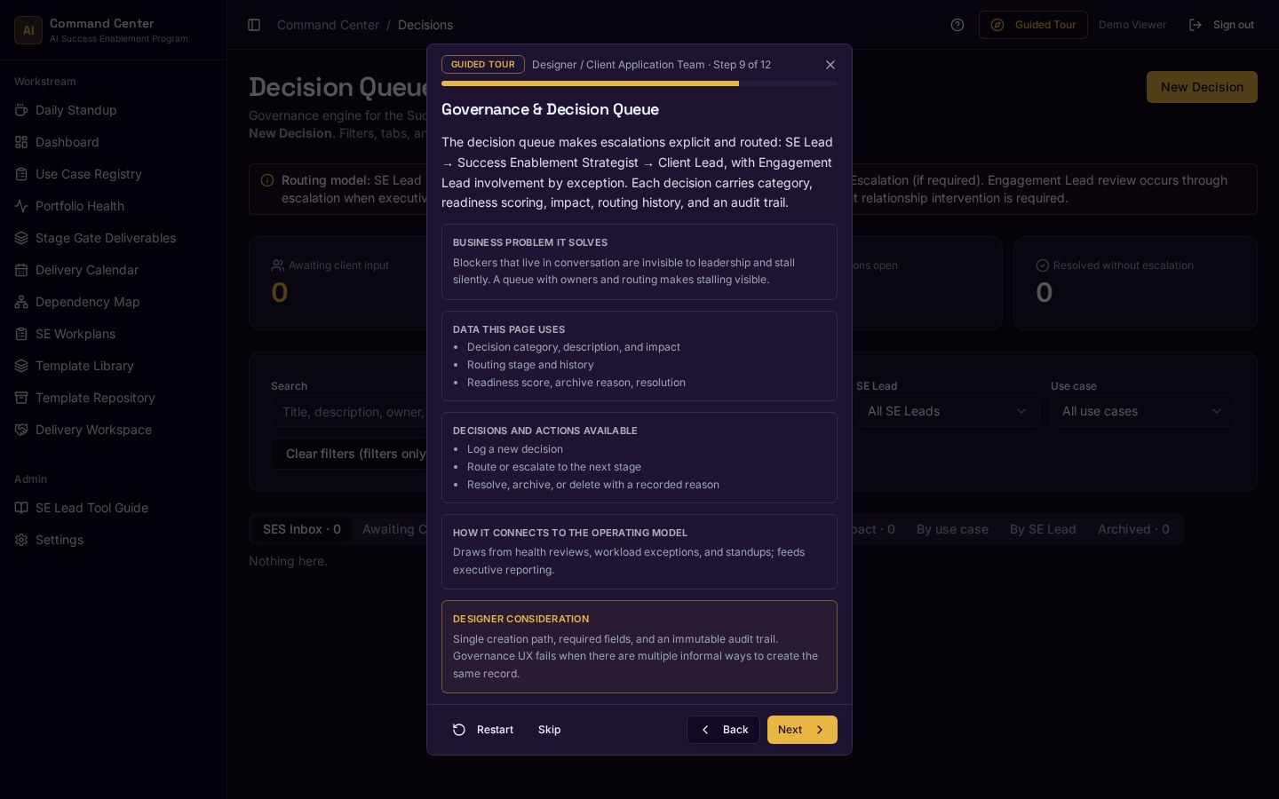 Governance and Decision Queue module