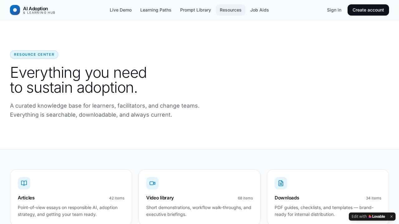 Searchable public resource center for sustained learning