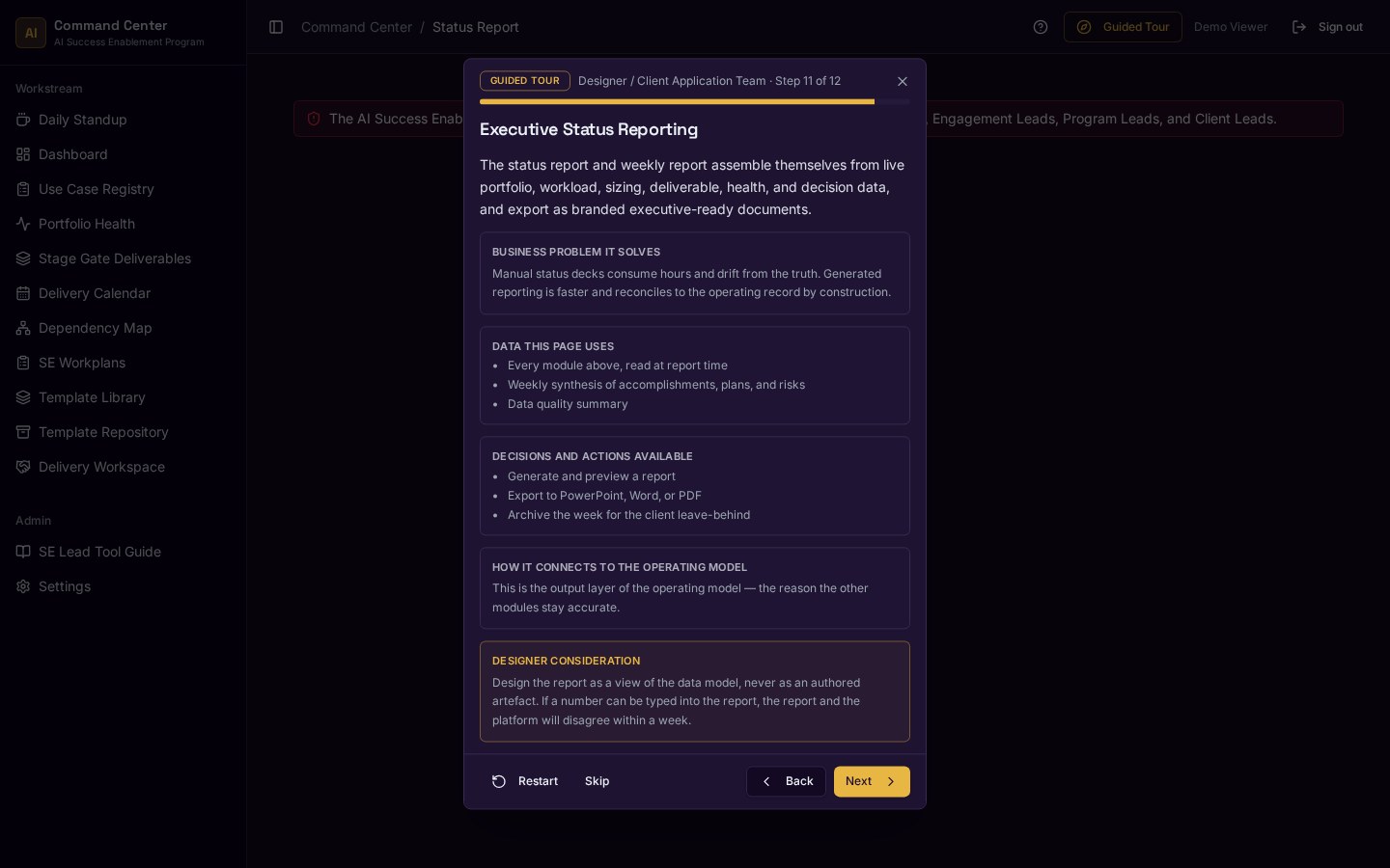 Executive Status Reporting module