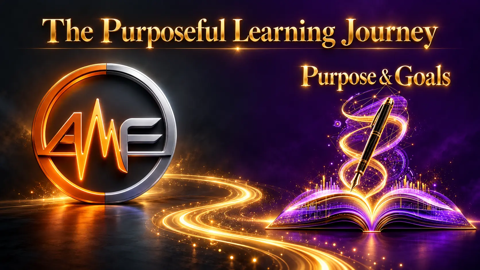 The Purposeful Learning Journey cover combining the AI Experience Framework logo and Purpose & Goals artwork with an open book and pen