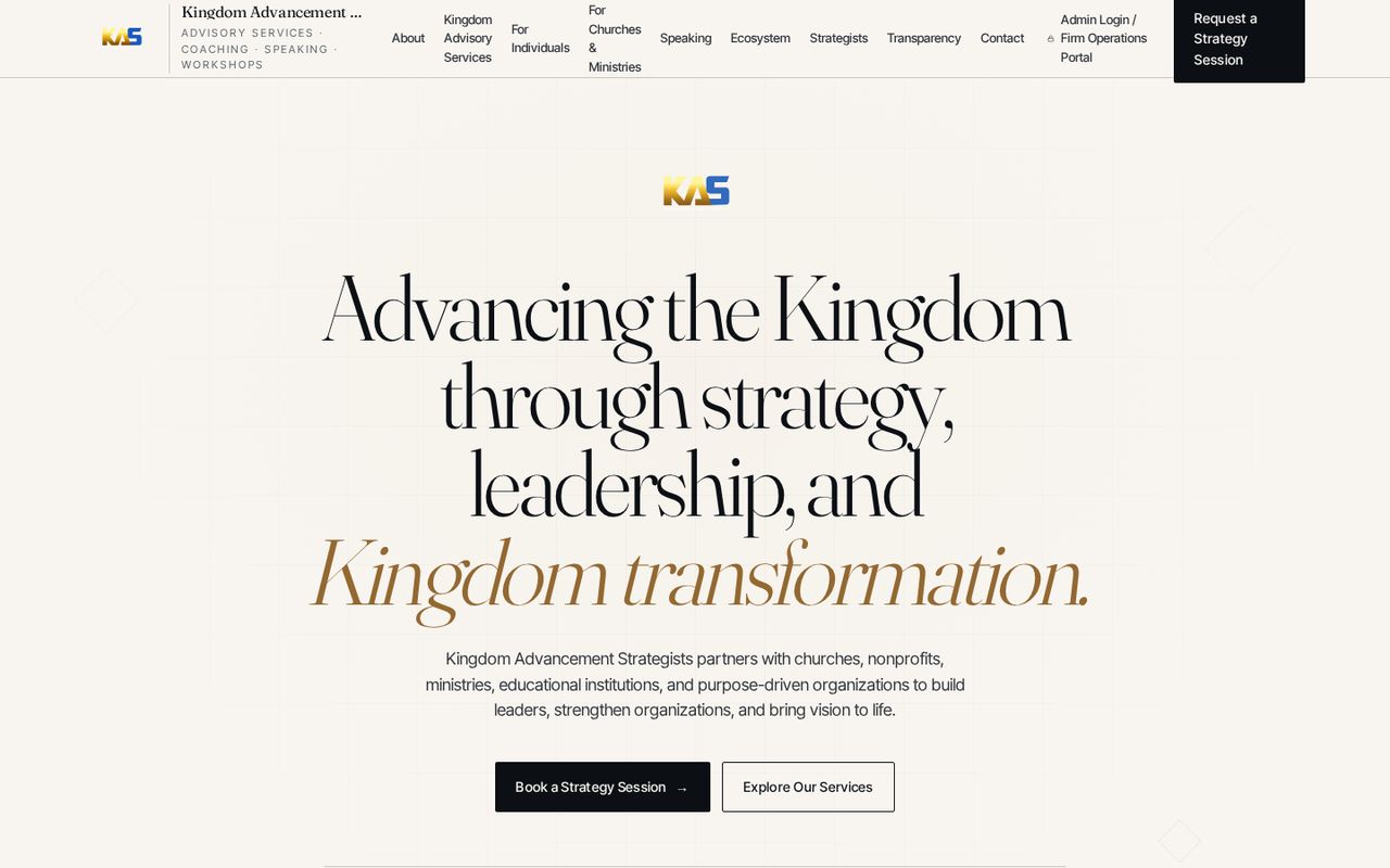 Homepage of the Kingdom Advancement Strategists website